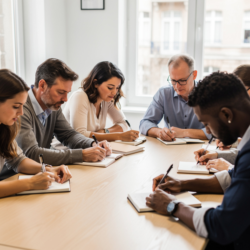 Small group of colleagues collaborating during a workshop