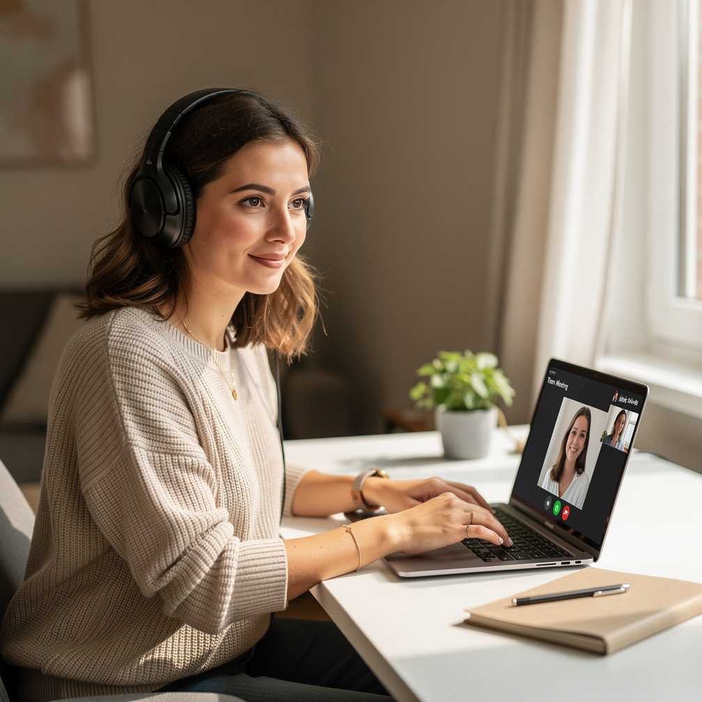 Person joining a video call meeting from a laptop